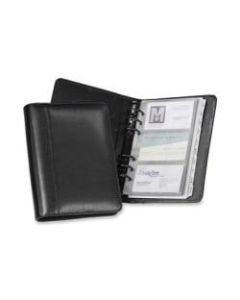 Samsill Regal Leather Business Card Binders - 120 Capacity Width - 6-ring Binding - Refillable - Black Leather Cover