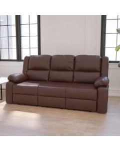 Flash Furniture Harmony Series LeatherSoft Sofa With 2 Built-In Recliners, Brown