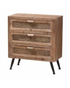 Baxton Studio Mid-Century Modern 31inH Rattan 3-Drawer Storage Cabinet, Whitewashed Natural Brown/Black
