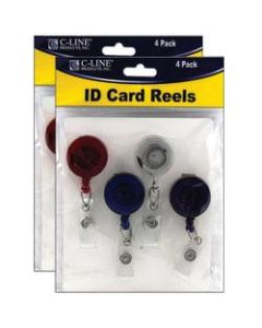 C-Line Retracting ID Card Reels, 30in, Assorted Colors, 4 Reels Per Pack, Case Of 2 Packs