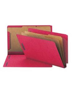 Smead End-Tab Classification Folders, 8 1/2in x 14in, 2 Divider, 2 Partition, 50% Recycled, Bright Red, Pack Of 10