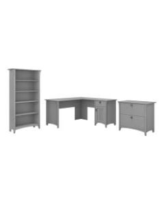 Bush Furniture Salinas 60inW L Shaped Desk With Lateral File Cabinet And 5 Shelf Bookcase, Cape Cod Gray, Standard Delivery