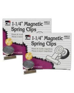 Charles Leonard Magnet Spring Clips, 1 1/4in, Silver, 24 Clips Per Box, Pack Of 2 Boxes