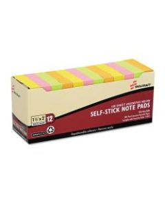 SKILCRAFT Self-Stick Note Pads, 1-1/2in x 2in, Assorted Neon, Pack of 12 Pads