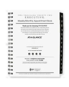 AT-A-GLANCE Executive Weekly/Monthly Appointment Book Refill, 6-1/2in x 8-3/4in, January To December 2022, 7090810