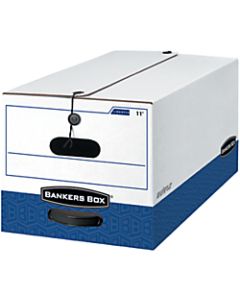Bankers Box Liberty FastFold Heavy-Duty Storage Boxes With Locking Lift-Off Lids And Built-In Handles, Letter Size, White/Blue, 60% Recycled, 24 x 15in x 10in, Case Of 4