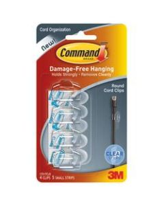 3M Command Damage-Free Cord Clips, Small, Clear, Pack Of 4