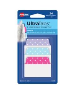 Avery UltraTabs 2-Sided Writable Tabs, 1-1/2in x 2 1/2in, Blue/Pink/Purple, Pack Of 24