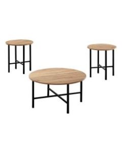 Monarch Specialties Davis 3-Piece Table Set, Golden Pine/Black