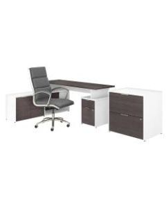 Bush Business Furniture Jamestown 72inW L-Shaped Desk With Lateral File Cabinet And High-Back Office Chair, Storm Gray/White, Premium Installation