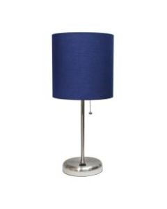 LimeLights Stick Lamp With USB Port, 19-12inH, Navy Shade/Brushed Steel Base