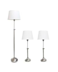 Elegant Designs 3-Piece Adjustable Table And Floor Lamp Set, White Shade/Brushed Nickel Base