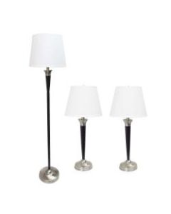 Elegant Designs Malbec 3-Piece Table And Floor Lamp Set, Cream Shade/Black/Brushed Nickel Base