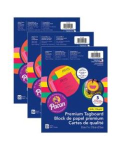 Pacon Premium Tagboard, 8-1/2in x 11in, Assorted Colors, 50 Sheets Per Pack, Set Of 3 Packs