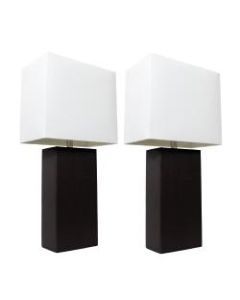 Elegant Designs Modern Leather Table Lamps, 21inH, White Shade/Black Base, Set Of 2 Lamps