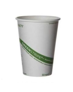 Eco-Products GreenStripe PLA Hot Cups, 10 Oz, 100% Recycled, White/Green, Pack Of 20 Cups