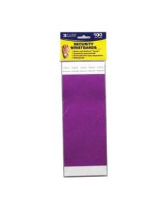 C-Line DuPont Tyvek Security Wristbands, 3/4in x 10in, Purple, 100 Wristbands Per Pack, Set Of 2 Packs