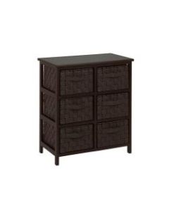 Honey-can-do TBL-03759 Woven Strap 6 Drawer Chest with Wooden Frame - 21.5in x 12in x 24in - 6 x Drawer(s) - Espresso Black - Wood, Natural Wood, Fabric