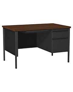 Lorell Fortress Series 48inW Steel Pedestal Desk, Right, Black/Walnut