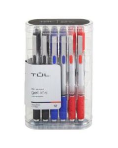 TUL Retractable Gel Pens, Medium Point, 0.7 mm, Silver Barrel, Assorted Business Inks, Pack Of 12 Pens