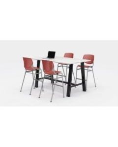 KFI Midtown Bistro Table With 4 Stacking Chairs, 41inH x 36inW x 72inD, Designer White/Coral Orange