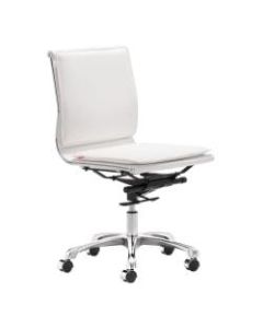 Zuo Modern Lider Plus Armless Low-Back Office Chair, White/Chrome