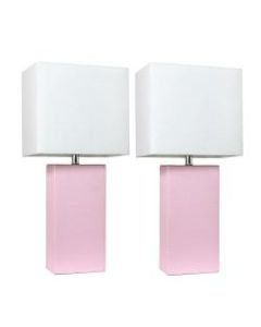 Elegant Designs Modern Leather Table Lamps, 21inH, White Shade/Blush Pink Base, Set Of 2 Lamps