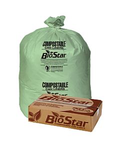 Pitt Plastics BioStar 1-mil Compostable Can Liners, 33 Gallons, 33in x 39in, Green, 10 Bags Per Roll, Case Of 10 Rolls