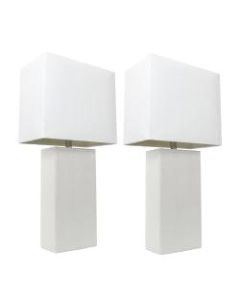 Elegant Designs Modern Leather Table Lamps, 21inH, White Shade/White Base, Set Of 2 Lamps