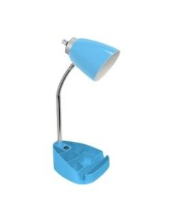 LimeLights Gooseneck Organizer Desk Lamp With Tablet Stand And USB Port, Adjustable Height, 18-1/2inH, Blue Shade/Blue Base