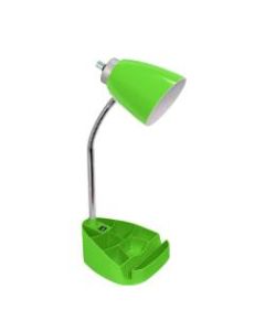 LimeLights Gooseneck Organizer Desk Lamp With Tablet Stand And USB Port, Adjustable Height, 18-1/2inH, Green Shade/Green Base