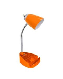 LimeLights Gooseneck Organizer Desk Lamp With Tablet Stand And USB Port, Adjustable Height, 18-1/2inH, Orange Shade/Orange Base