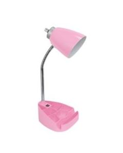 LimeLights Gooseneck Organizer Desk Lamp With Tablet Stand And USB Port, Adjustable Height, 18-1/2inH, Pink Shade/Pink Base