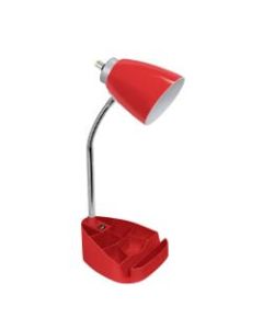 LimeLights Gooseneck Organizer Desk Lamp With Tablet Stand And USB Port, Adjustable Height, 18-1/2inH, Red Shade/Red Base