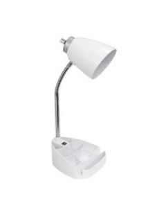 LimeLights Gooseneck Organizer Desk Lamp With Tablet Stand And USB Port, Adjustable Height, 18-1/2inH, White Shade/White Base