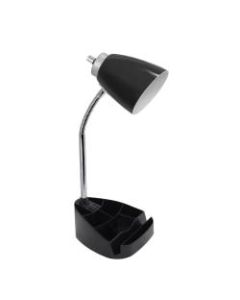 LimeLights Gooseneck Organizer Desk Lamp With Tablet Stand And Charging Outlet, Adjustable Height, 18-1/2inH, Black