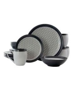 Elama 16-Piece Stoneware Dinnerware Set, Gray