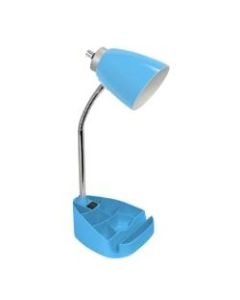 LimeLights Gooseneck Organizer Desk Lamp With Tablet Stand And Charging Outlet, Adjustable Height, 18-1/2inH, Blue Shade/Blue Base