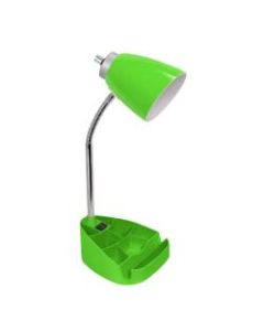 LimeLights Gooseneck Organizer Desk Lamp With Tablet Stand And Charging Outlet, Adjustable Height, 18-1/2inH, Green Shade/Green Base