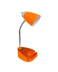 LimeLights Gooseneck Organizer Desk Lamp With Tablet Stand And Charging Outlet, Adjustable Height, 18-1/2inH, Orange Shade/Orange Base