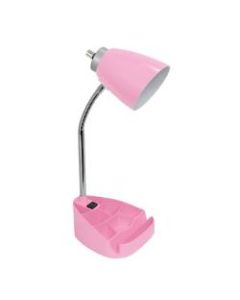 LimeLights Gooseneck Organizer Desk Lamp With Tablet Stand And Charging Outlet, Adjustable Height, 18-1/2inH, Pink Shade/Pink Base