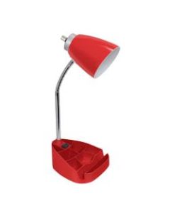 LimeLights Gooseneck Organizer Desk Lamp With Tablet Stand And Charging Outlet, Adjustable Height, 18-1/2inH, Red Shade/Red Base