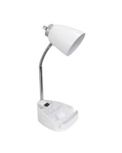 LimeLights Gooseneck Organizer Desk Lamp With Tablet Stand And Charging Outlet, Adjustable Height, 18-1/2inH, White Shade/White Base