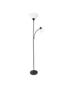 Simple Designs Floor Lamp With Reading Light, 71inH, White Shade/Black Base