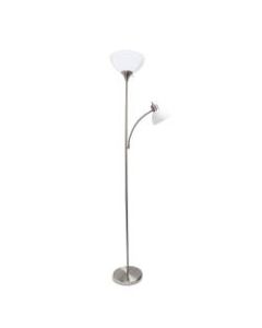Simple Designs Floor Lamp With Reading Light, 71inH, White Shade/Brushed Nickel Base