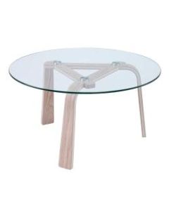 SEI Anwick Round Glass-Top Cocktail Table, 15-3/4inH x 29-1/2inW x 29-1/2inD, White