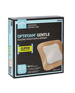 Medline Optifoam Gentle Silicone-Faced Foam & Border Dressings, 4in x 4in, Natural, Box Of 10