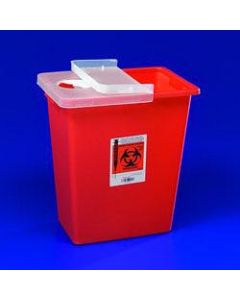 SharpSafety Large Volume Sharps Container, 8 Gallon Capacity, Red, Hinged Lid