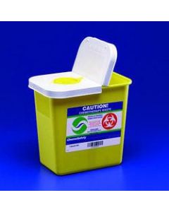 ChemoSafety Container With Hinged Lid, 2 Gallon Capacity, 10 1/2inW x 10inH x 7 1/4inD, Yellow/White, Case Of 20