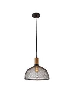 Adesso Dale Large Pendant Lamp, 13 1/4inW, Matte Black Shade/Black & Natural Rubberwood Base